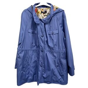 Dennis By Dennis Basso Windbreaker Jacket Womens Size 2X Blue Hooded Outdoor